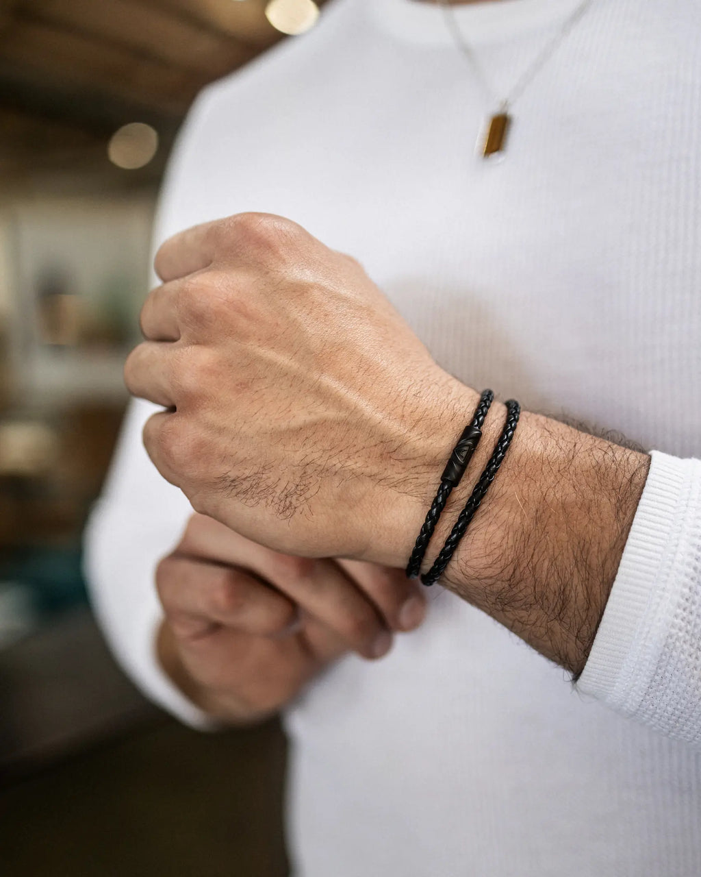 The Delta Double Matte Black Italian Leather Bracelet