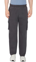 Men's brushed fleece cargo pants with an elastic drawstring waist and side cargo pockets