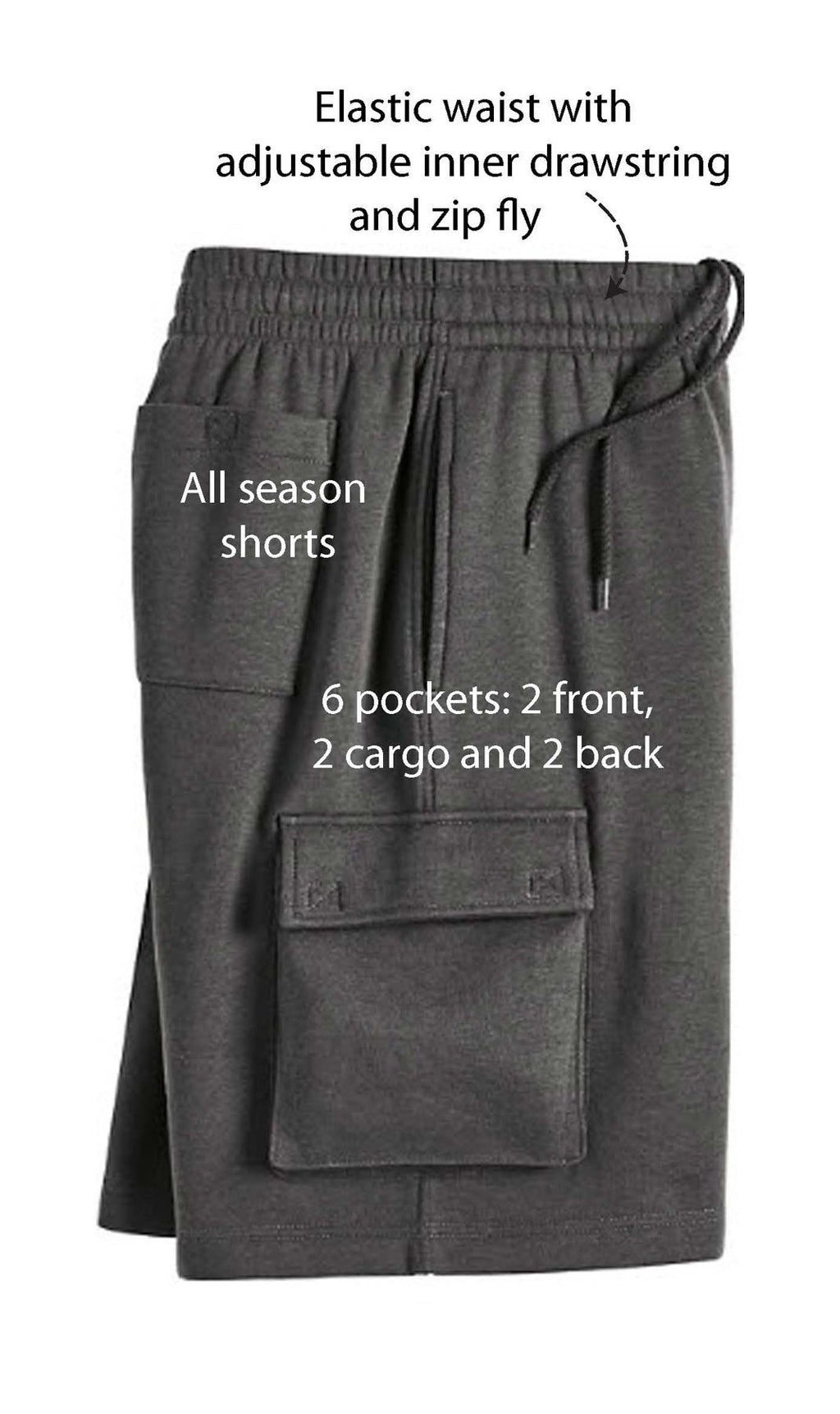 Men's Fleece Cargo Shorts – Relaxed Fit Elastic Waist Utility