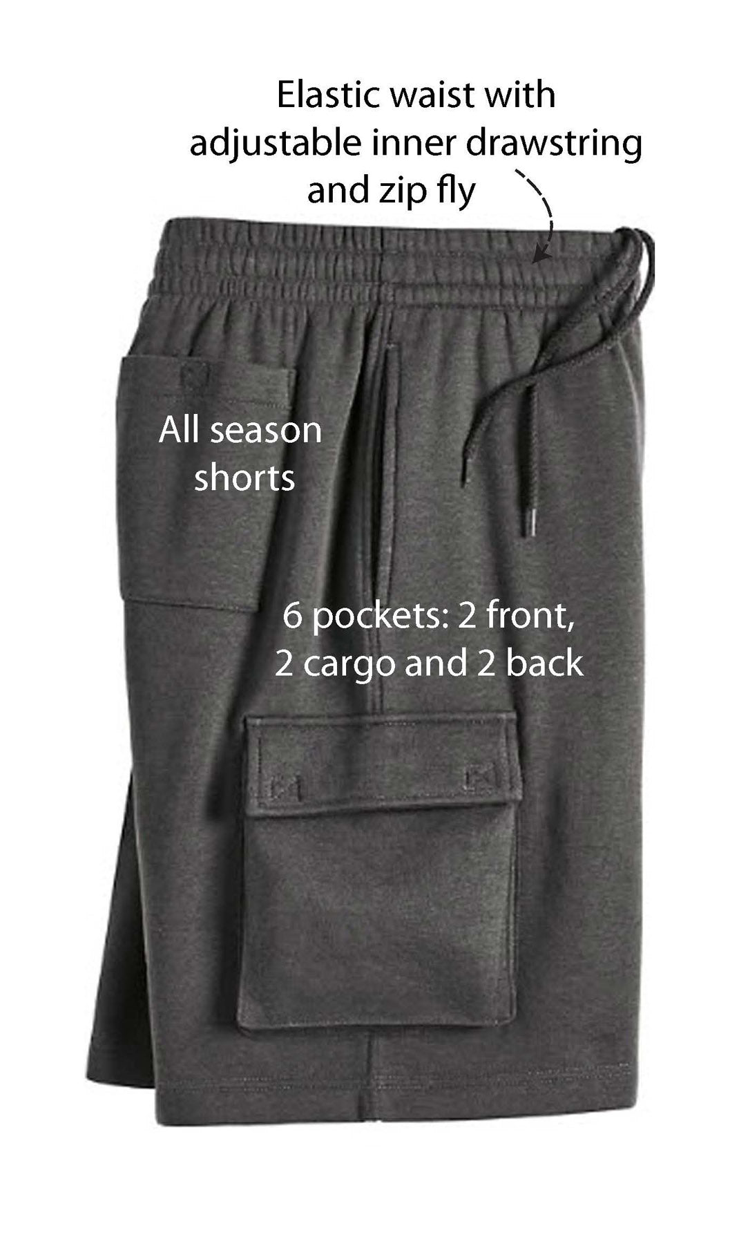 Men's Fleece Cargo Shorts – Relaxed Fit Elastic Waist Utility