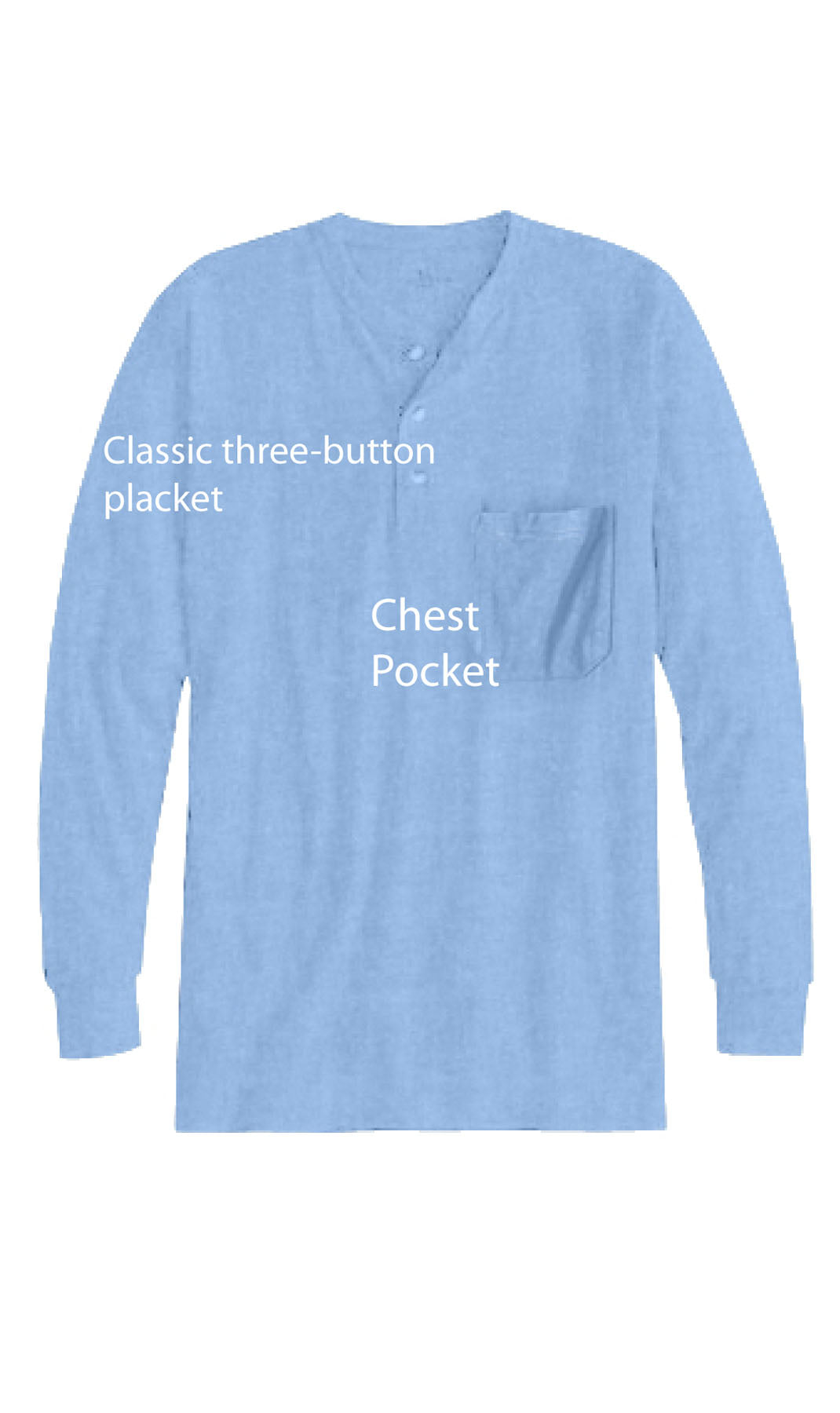Men's Long Sleeve Henley Shirt with Chest Pocket and 3-Button Placket