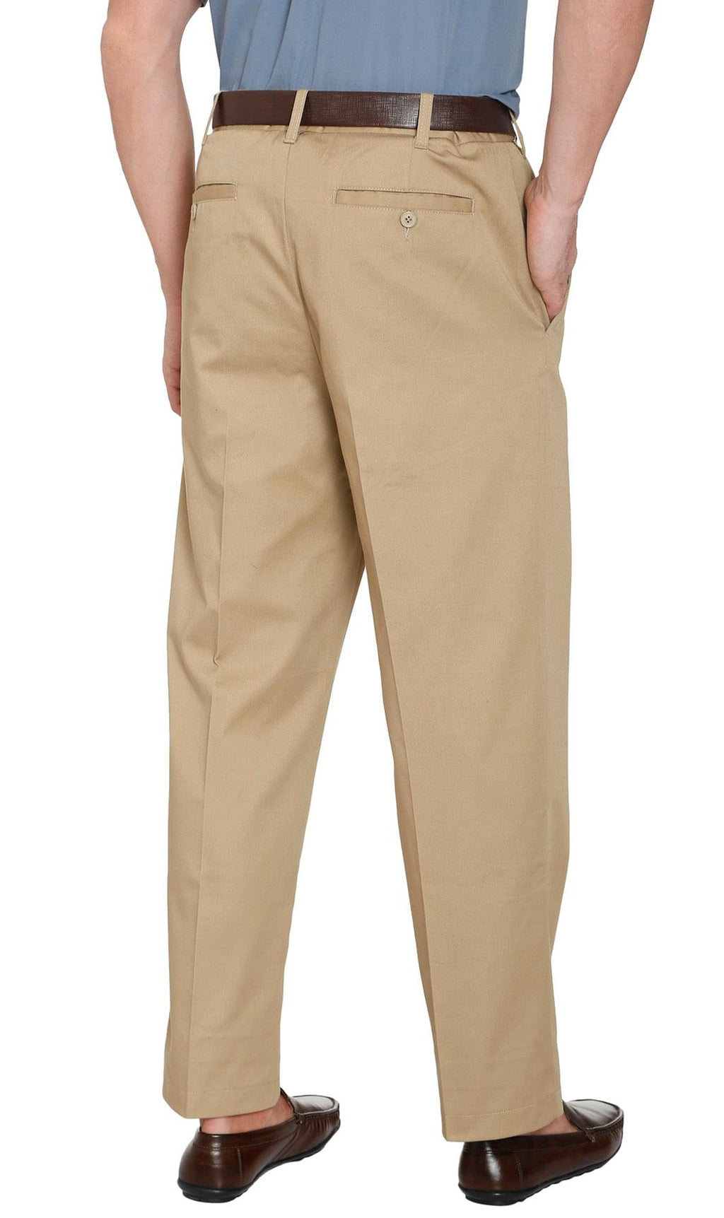 Men's Stretch Waist Chino Pants - Flat Front Casual Cotton Chinos