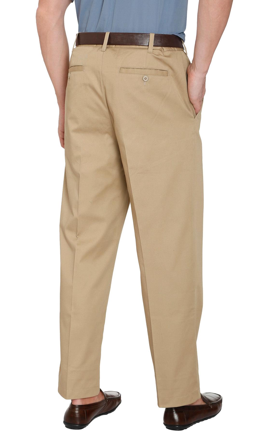Men's Stretch Waist Chino Pants - Flat Front Casual Cotton Chinos