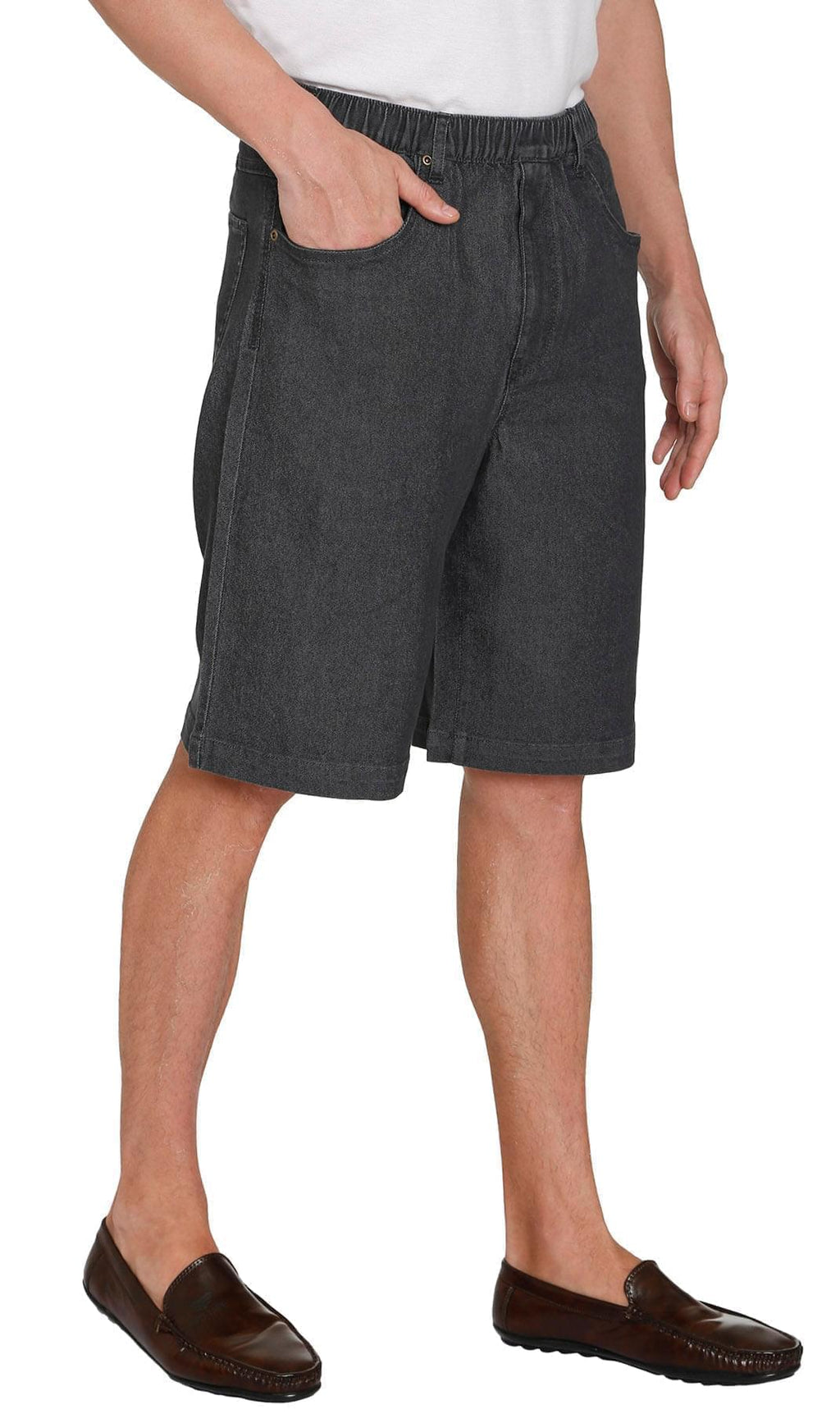 Men's Pull-On Stretch Denim and Twill Shorts with Elastic Waist