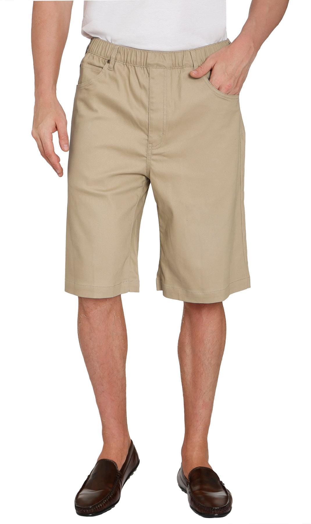 Men's Pull-On Stretch Denim and Twill Shorts with Elastic Waist