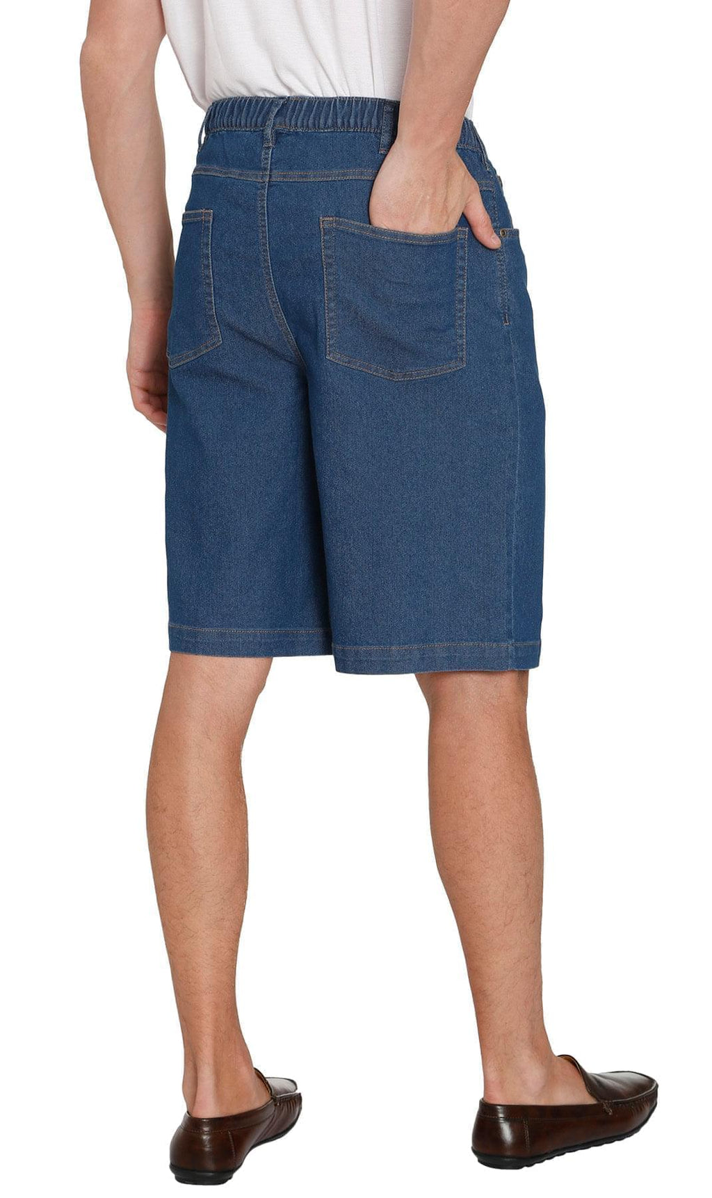 Men's Pull-On Stretch Denim and Twill Shorts with Elastic Waist