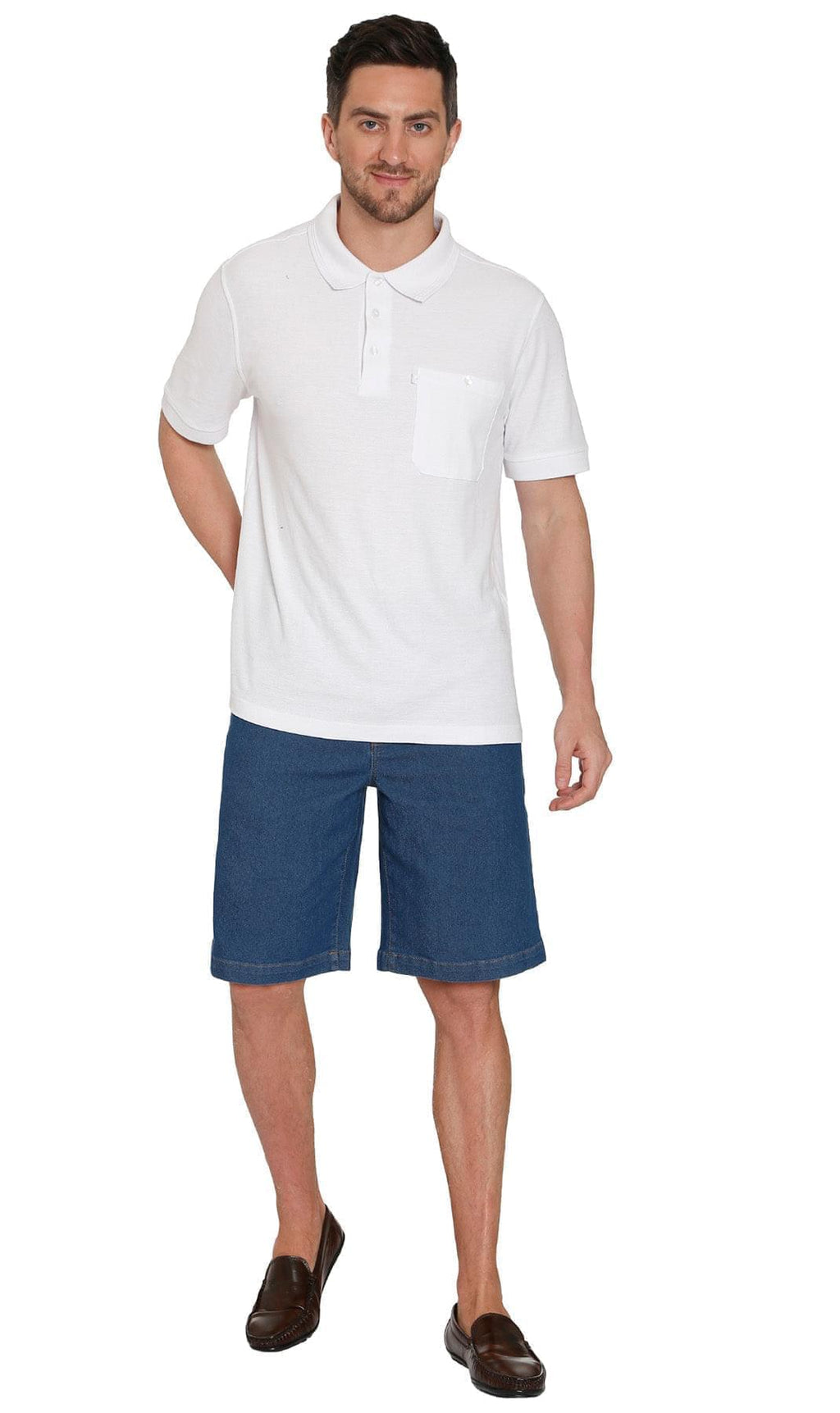 Men's Pull-On Stretch Denim and Twill Shorts with Elastic Waist