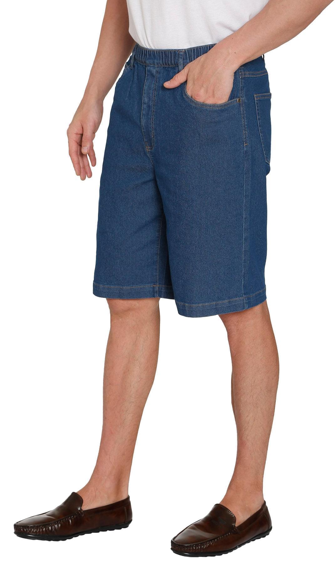 Men's Pull-On Stretch Denim and Twill Shorts with Elastic Waist