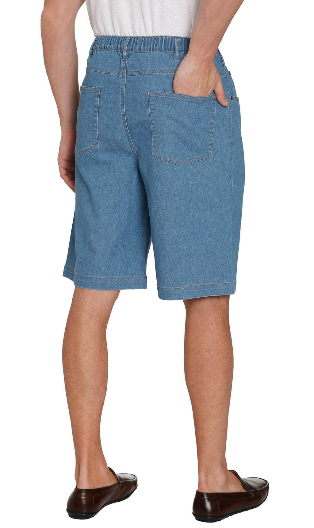 Men's Pull-On Stretch Denim and Twill Shorts with Elastic Waist