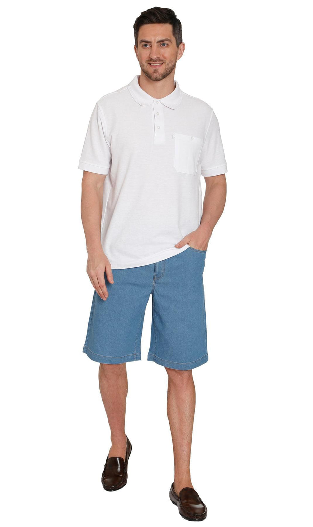 Men's Pull-On Stretch Denim and Twill Shorts with Elastic Waist