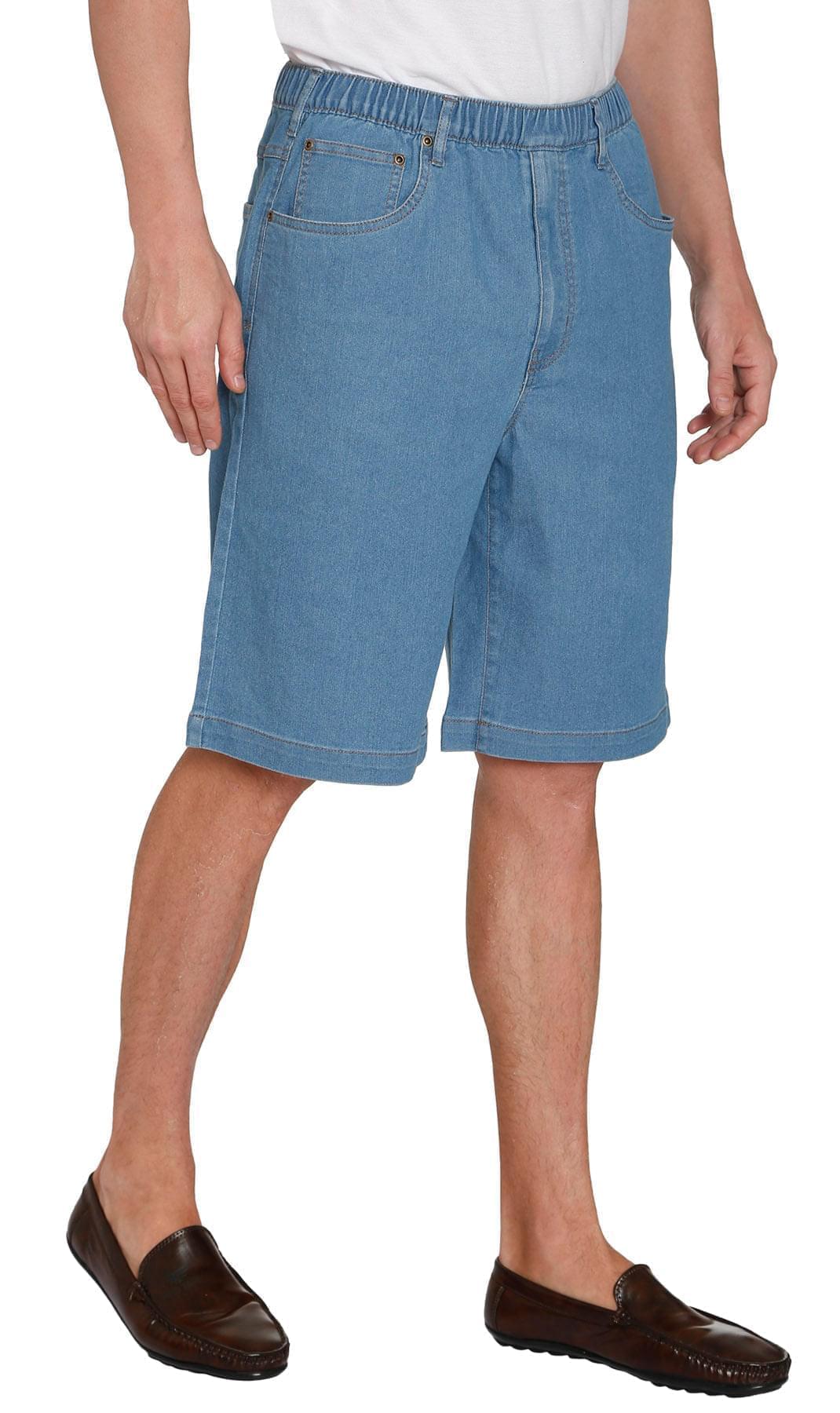 Men's Pull-On Stretch Denim and Twill Shorts with Elastic Waist