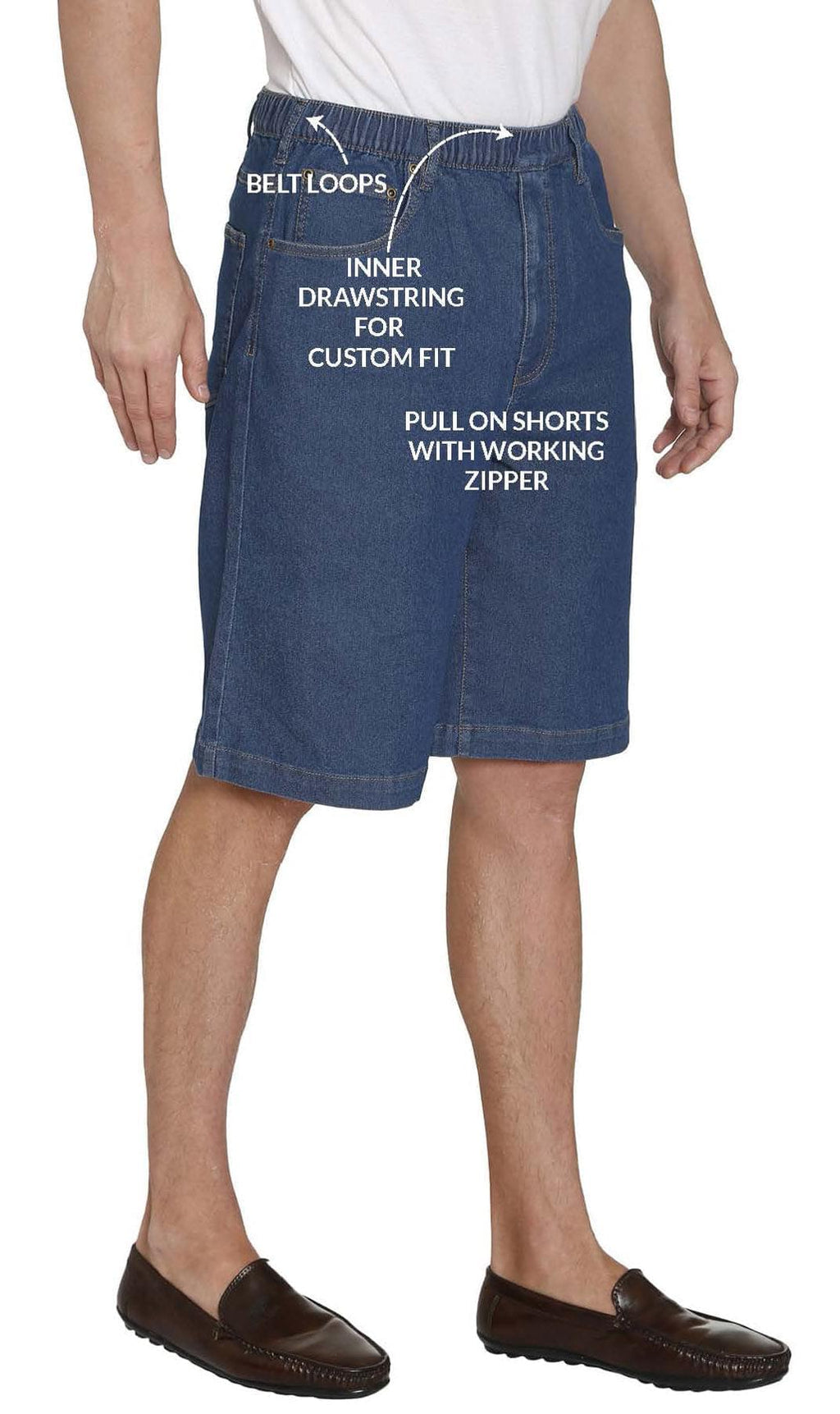 Men's Pull-On Stretch Denim and Twill Shorts with Elastic Waist