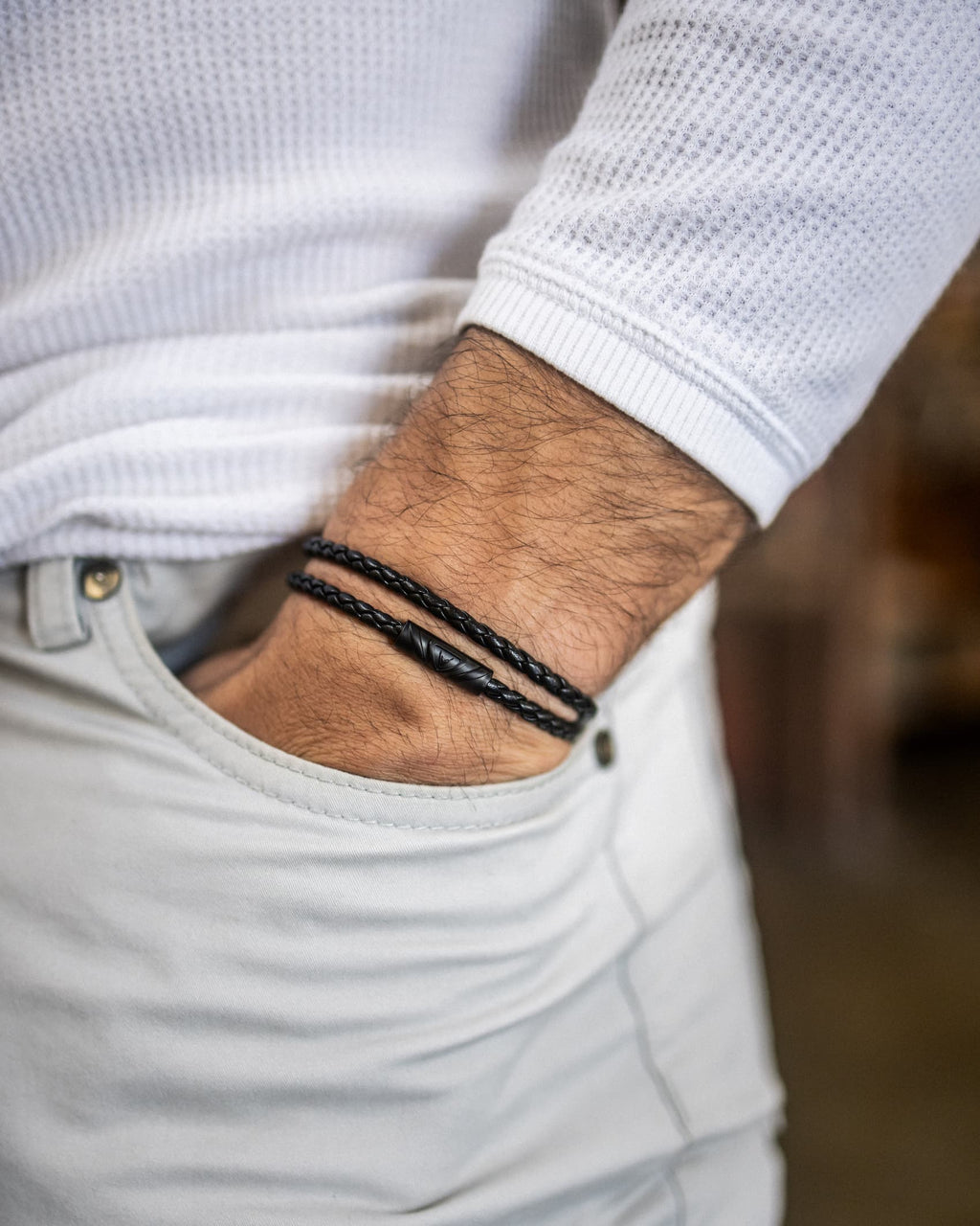 The Delta Double Matte Black Italian Leather Bracelet