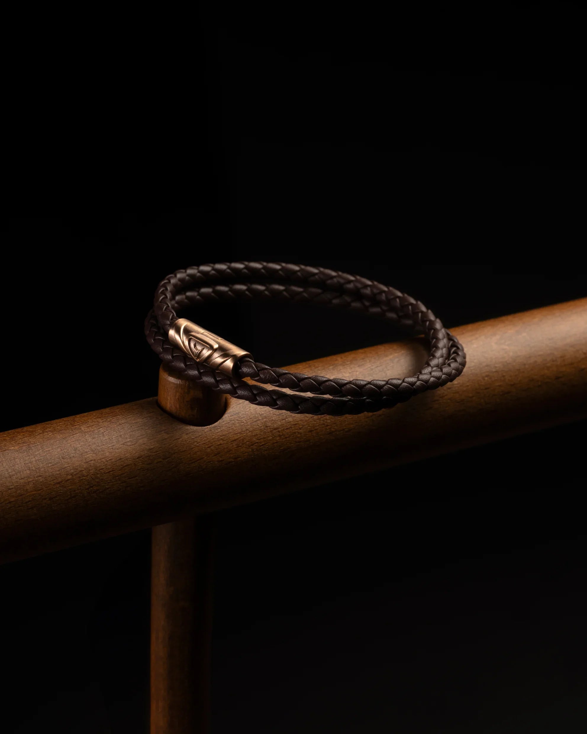 The Delta Double Bracelet in Mocha and Rose Gold Italian Leather