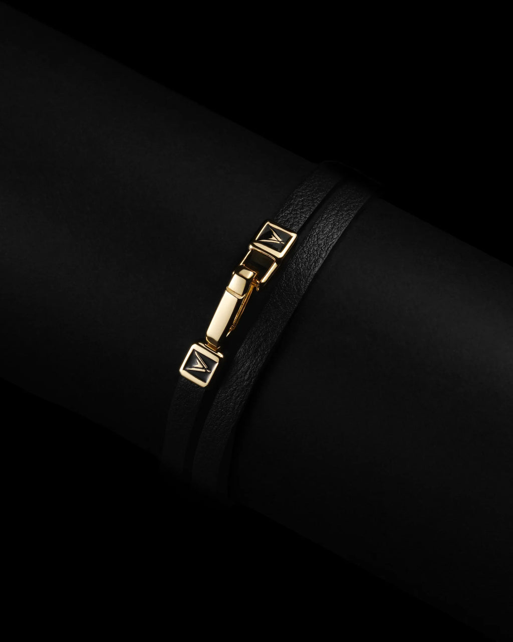 The Hitch Double Wrap Leather Bracelet in Black and Gold