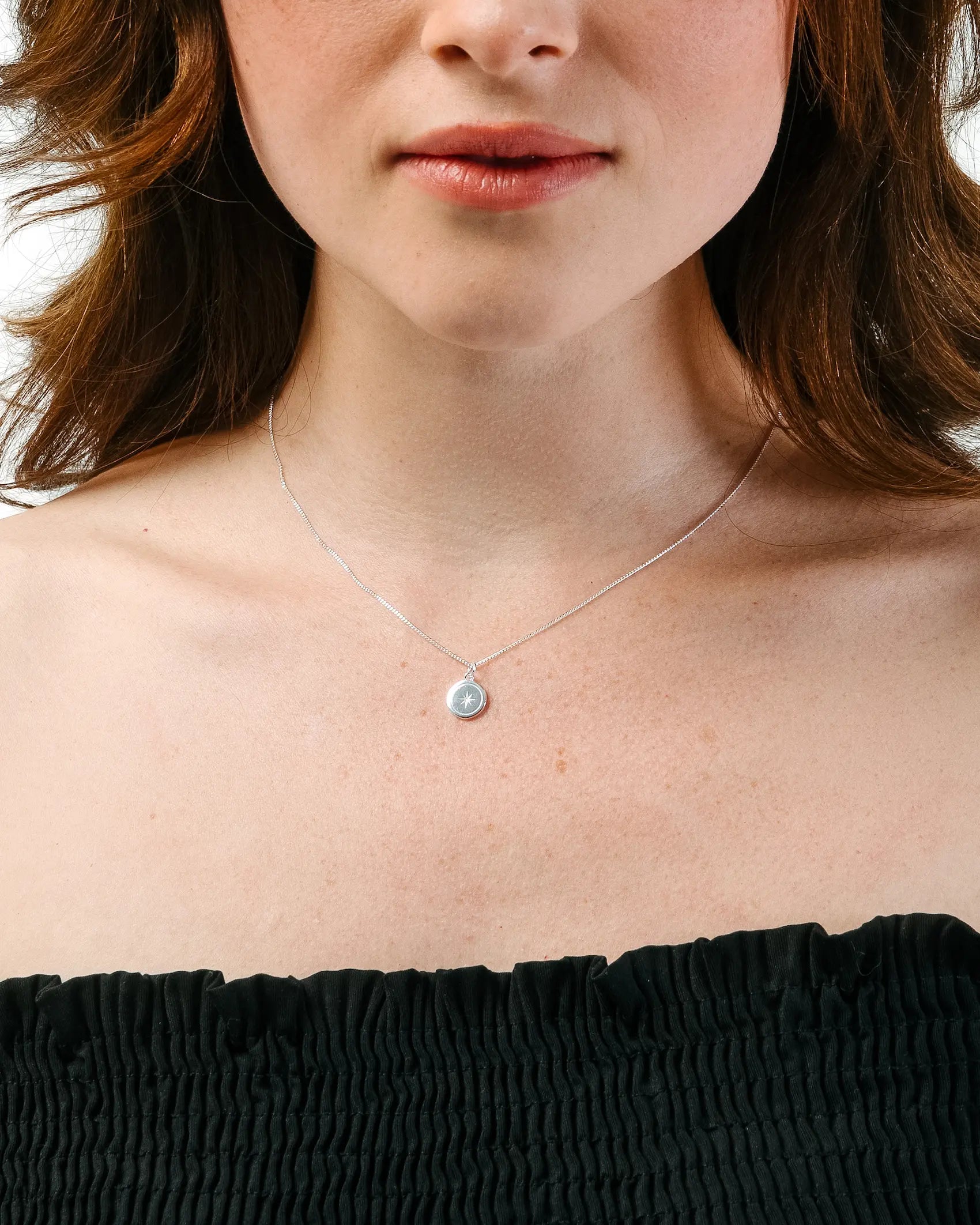 North Star Pendant Necklace in Sterling Silver with Rhodium Plating