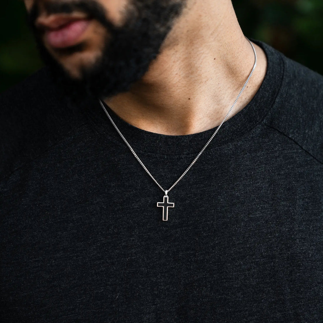 Black Onyx Stone Cross Pendant in 925 Sterling Silver