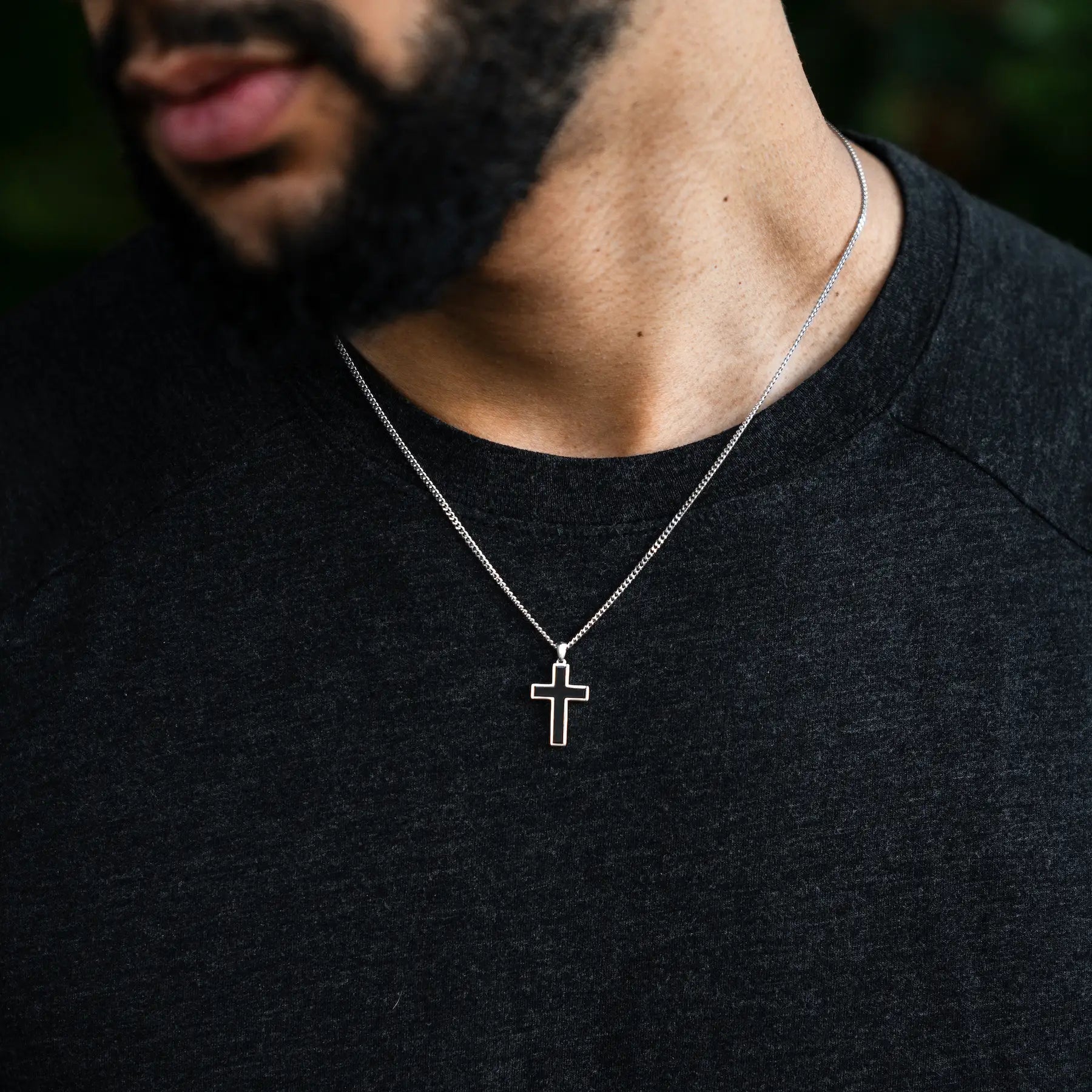 Black Onyx Stone Cross Pendant in 925 Sterling Silver
