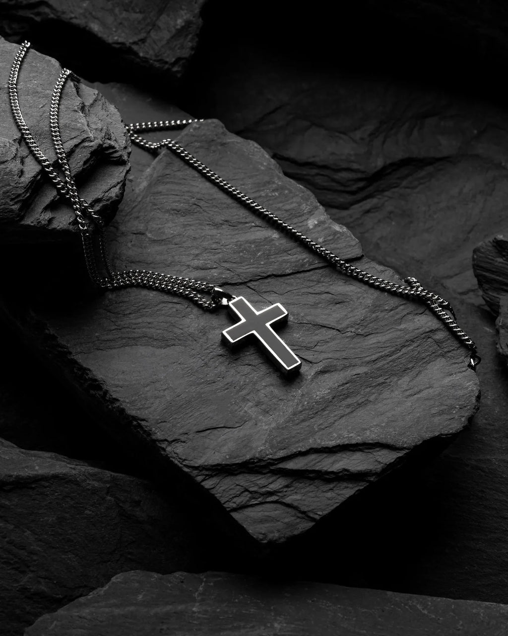 Black Onyx Stone Cross Pendant in 925 Sterling Silver