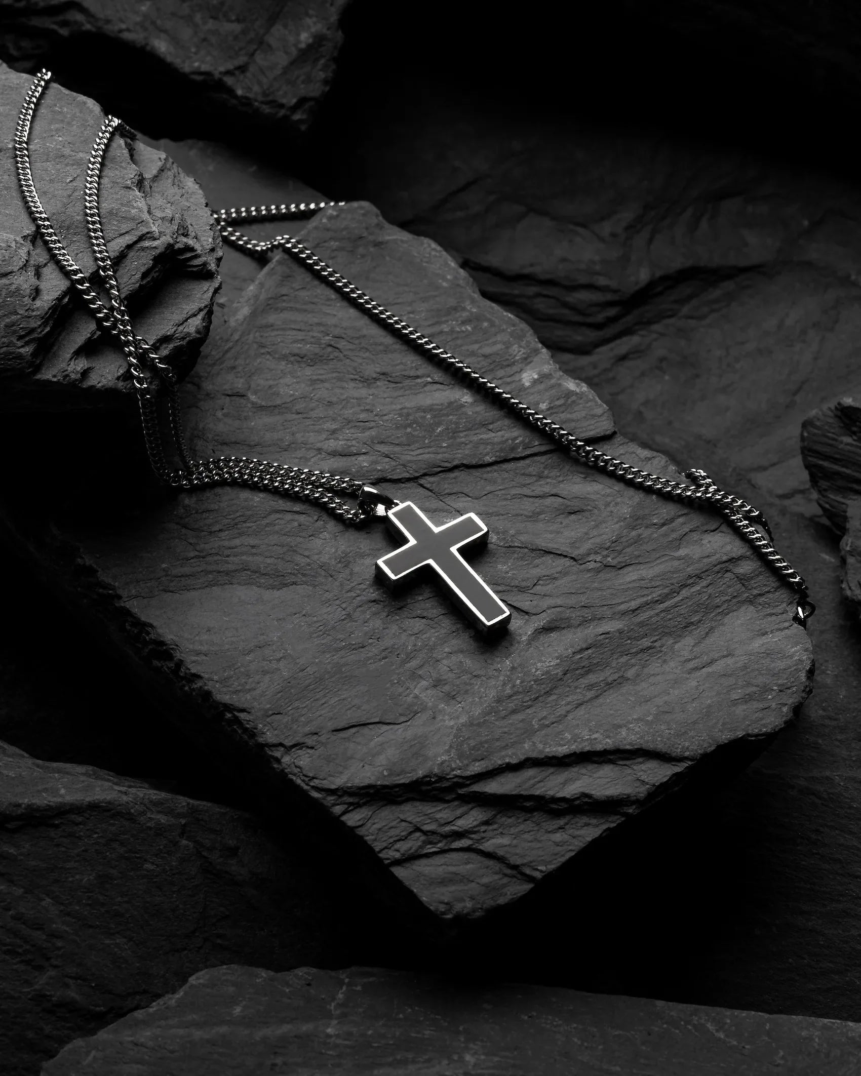 Black Onyx Stone Cross Pendant in 925 Sterling Silver