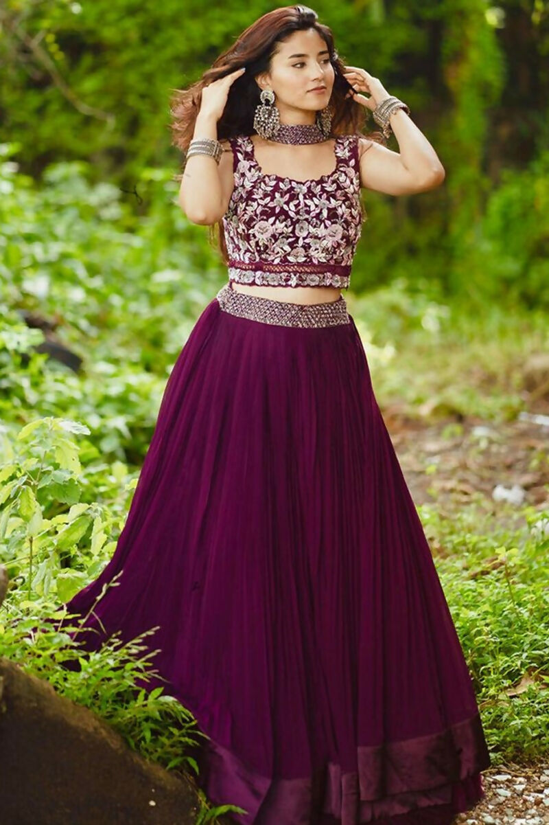 Wine Crush Georgette Designer Lehenga Choli with Dupatta