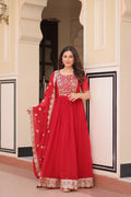 Joban Fashion Red Georgette Sequence Embroidery Work Kurta Set