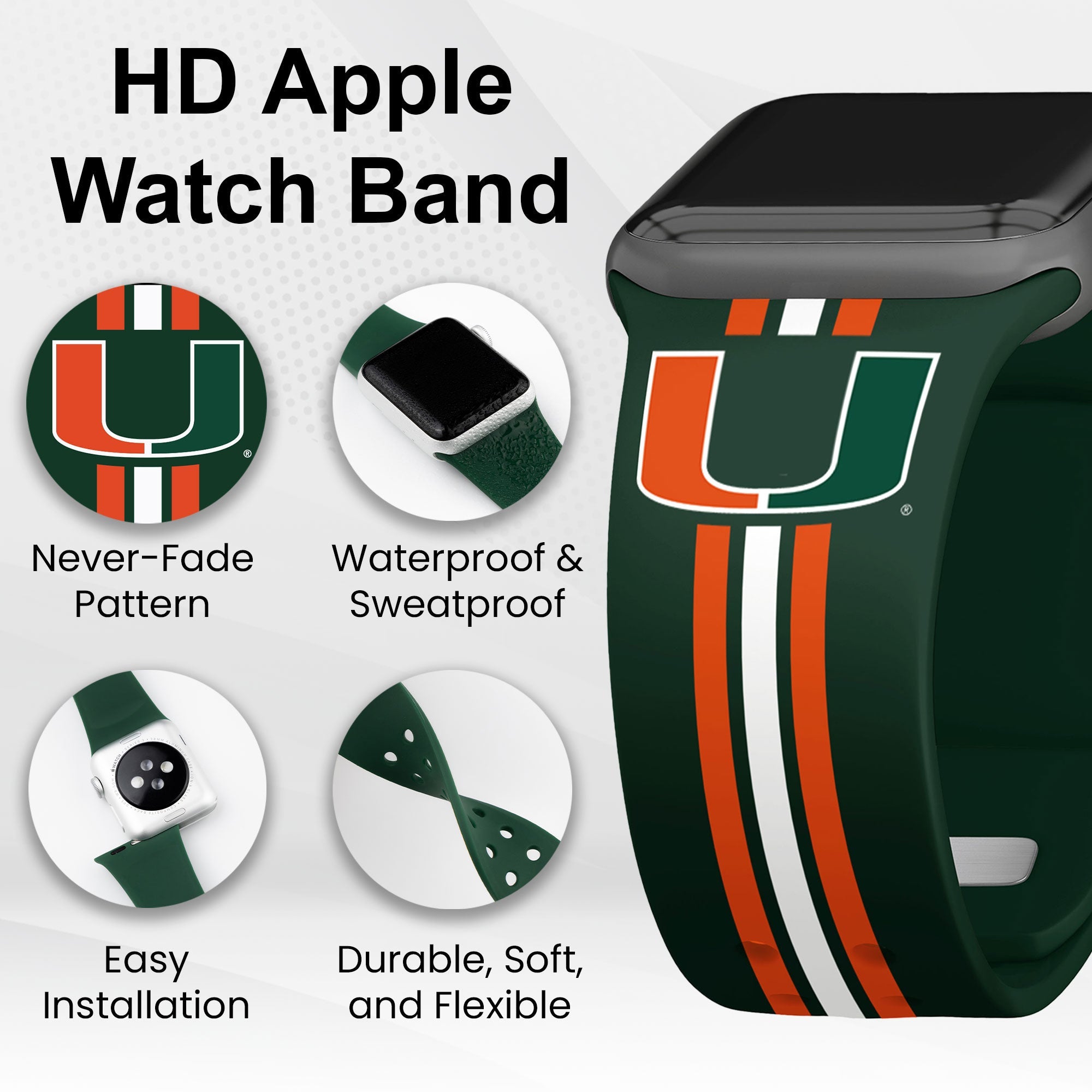 Miami Hurricanes HD Apple Watch Band
