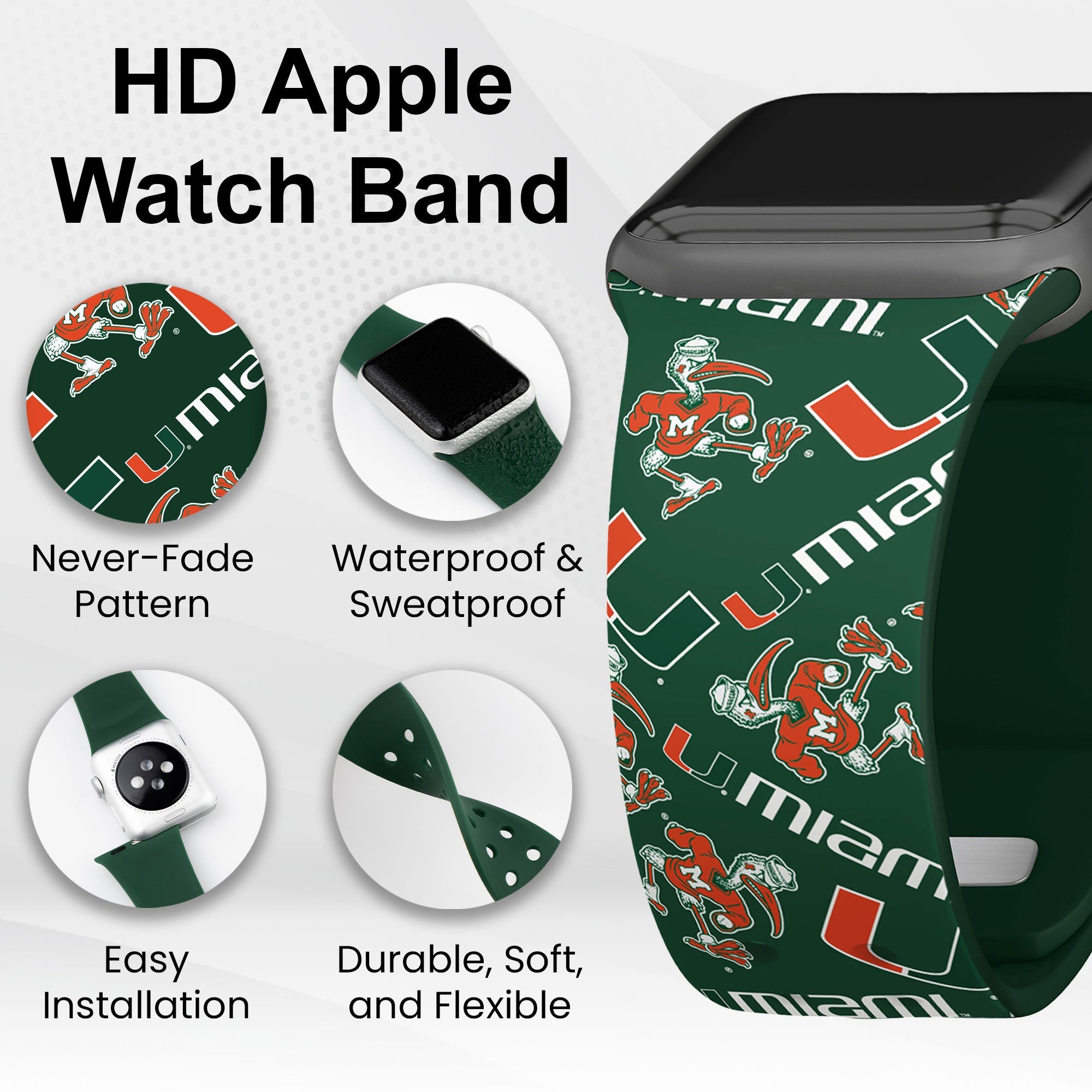 Miami Hurricanes HD Apple Watch Band