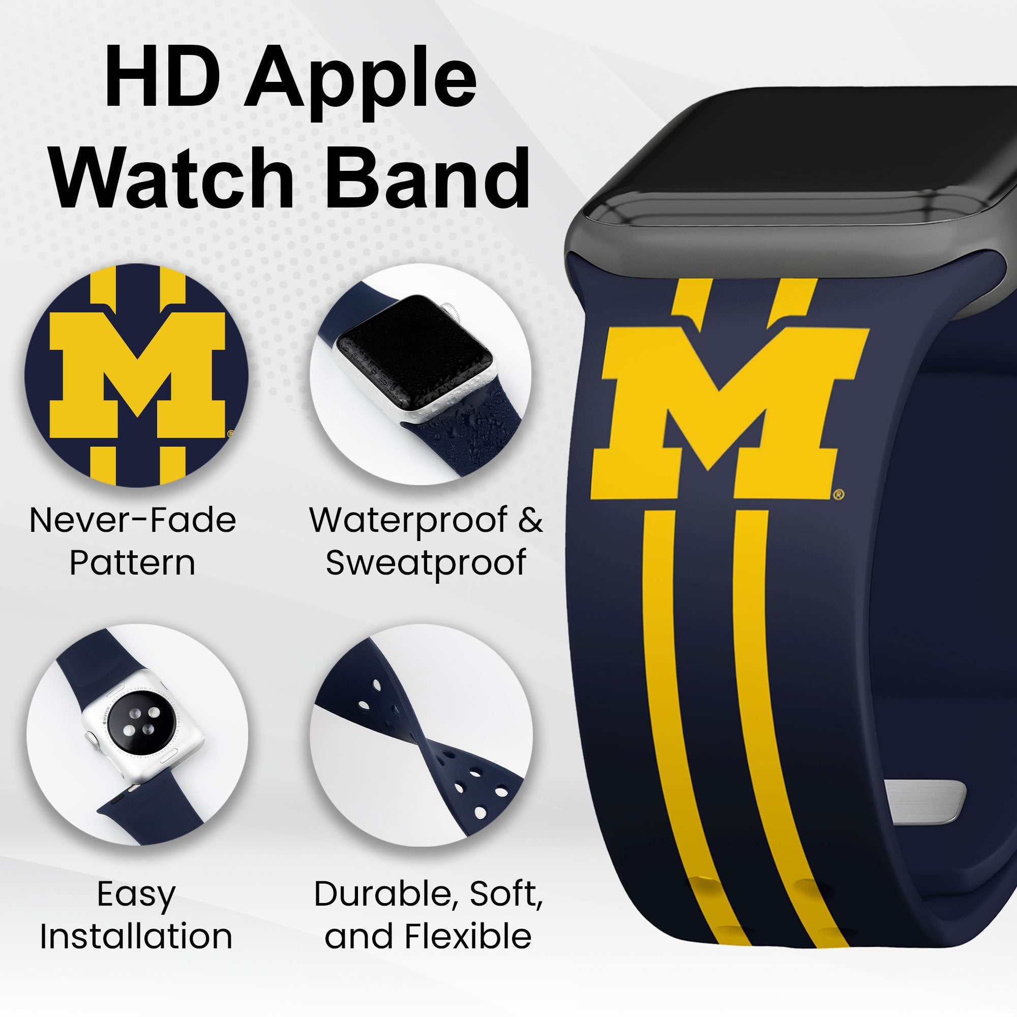 Michigan Wolverines HD Apple Watch Band for Series 1-10 & Ultra