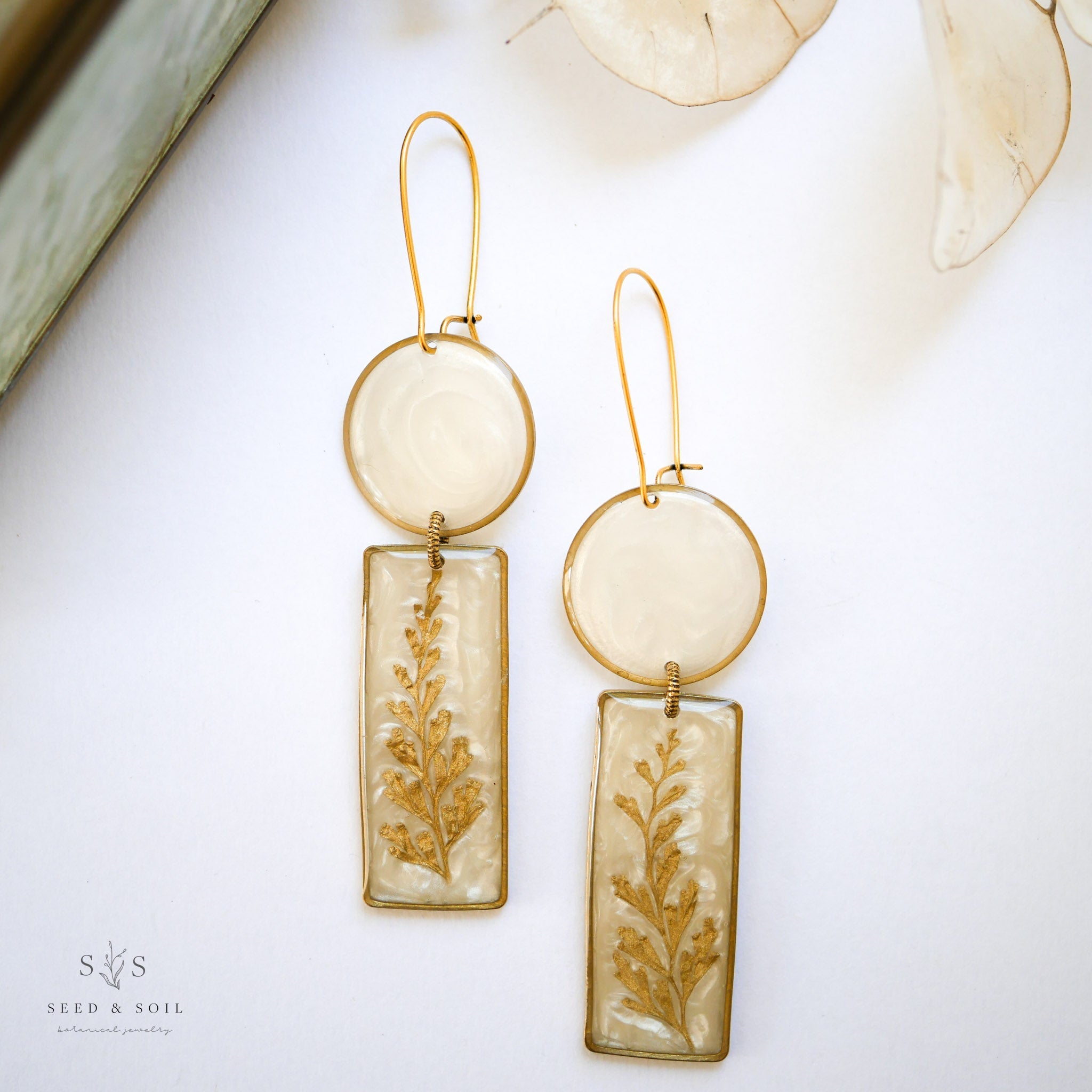Gold Plated Fern Earrings Modern Botanical Drop