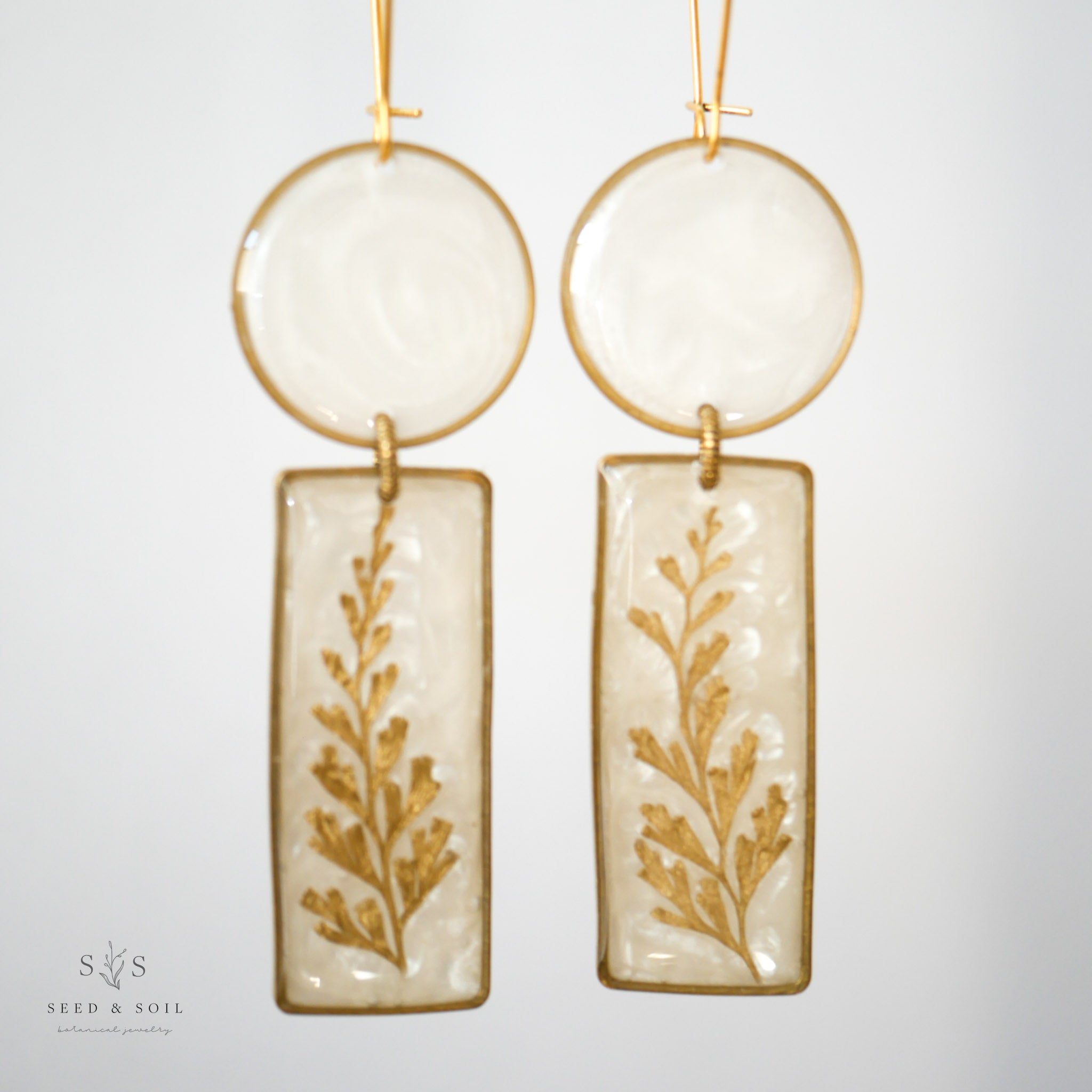 Gold Plated Fern Earrings Modern Botanical Drop