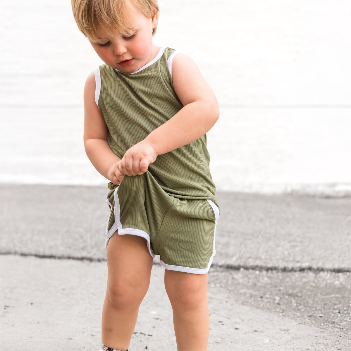 TRACK SHORTS SET- Bamboo Rib Sage