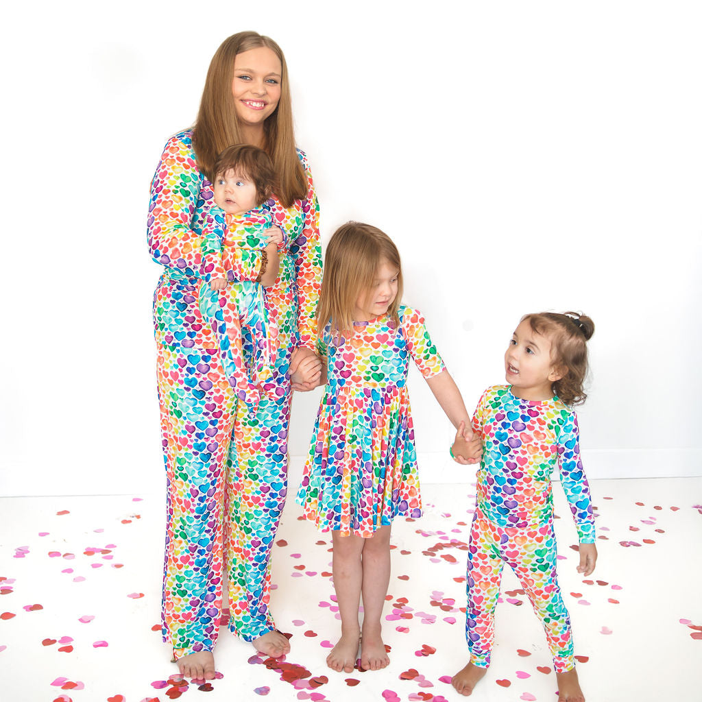 Women's Bamboo Pajama Set in Rainbow Hearts Print - Image 5