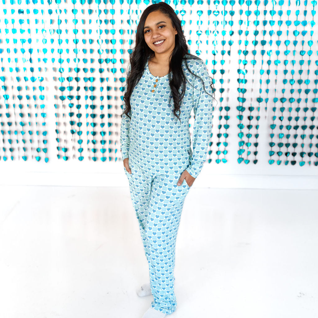 Women's Blue Hearts Pajama Set in Soft Bamboo Viscose - Image 2