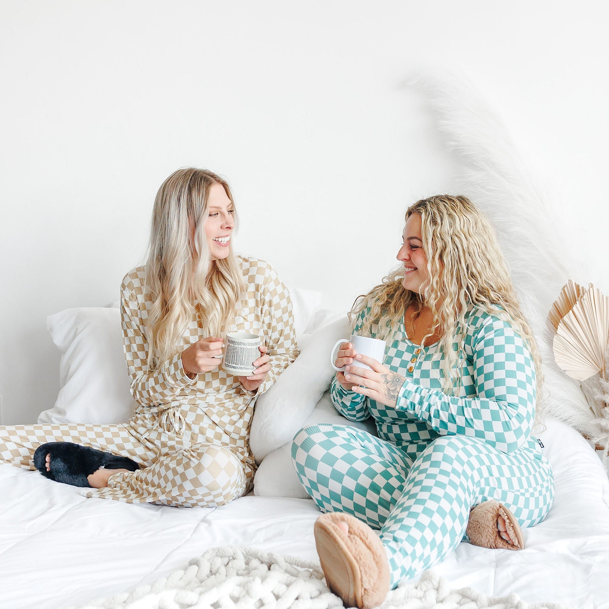 Women's Sage Check Ribbed Pajama Set Soft Bamboo Viscose - Image 4