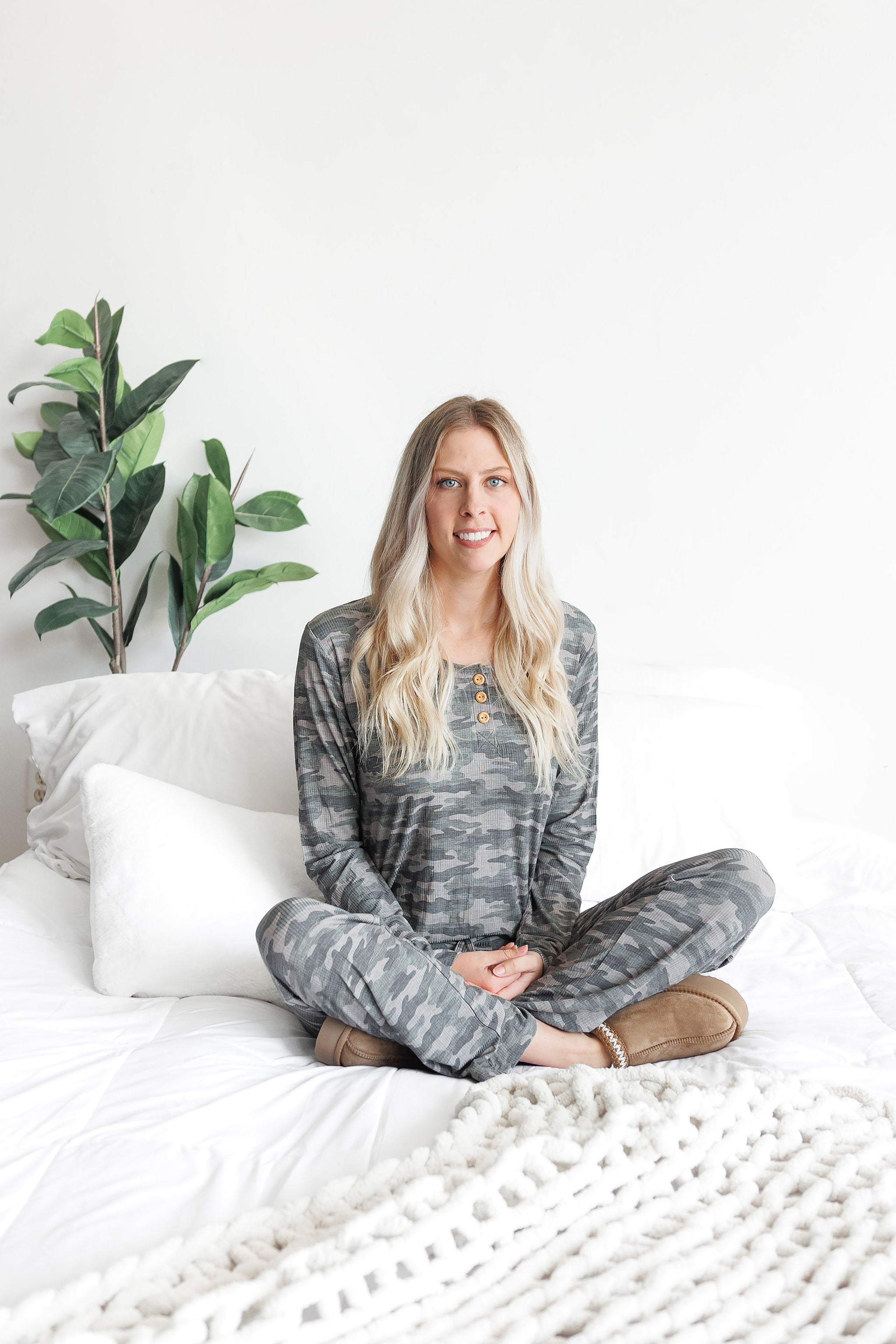 Women's Chris Camo Ribbed Pajama Set Soft Bamboo Lounge Wear - Image 2