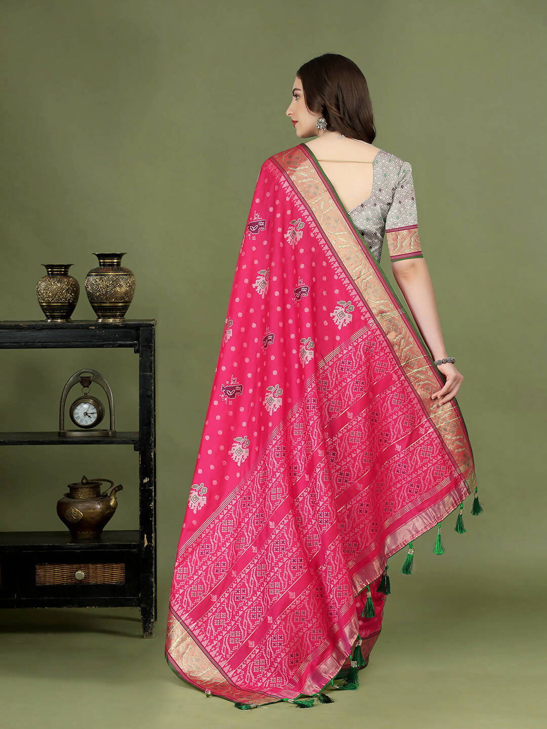 Pink Patola Silk Saree with Zari Meenakari Woven Design