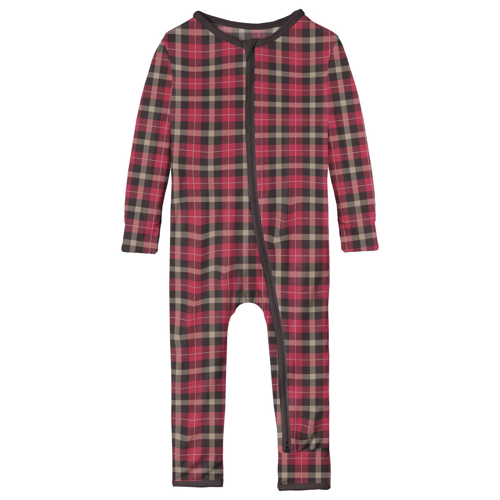 Print Coverall with 2 Way Zipper in 90's Plaid