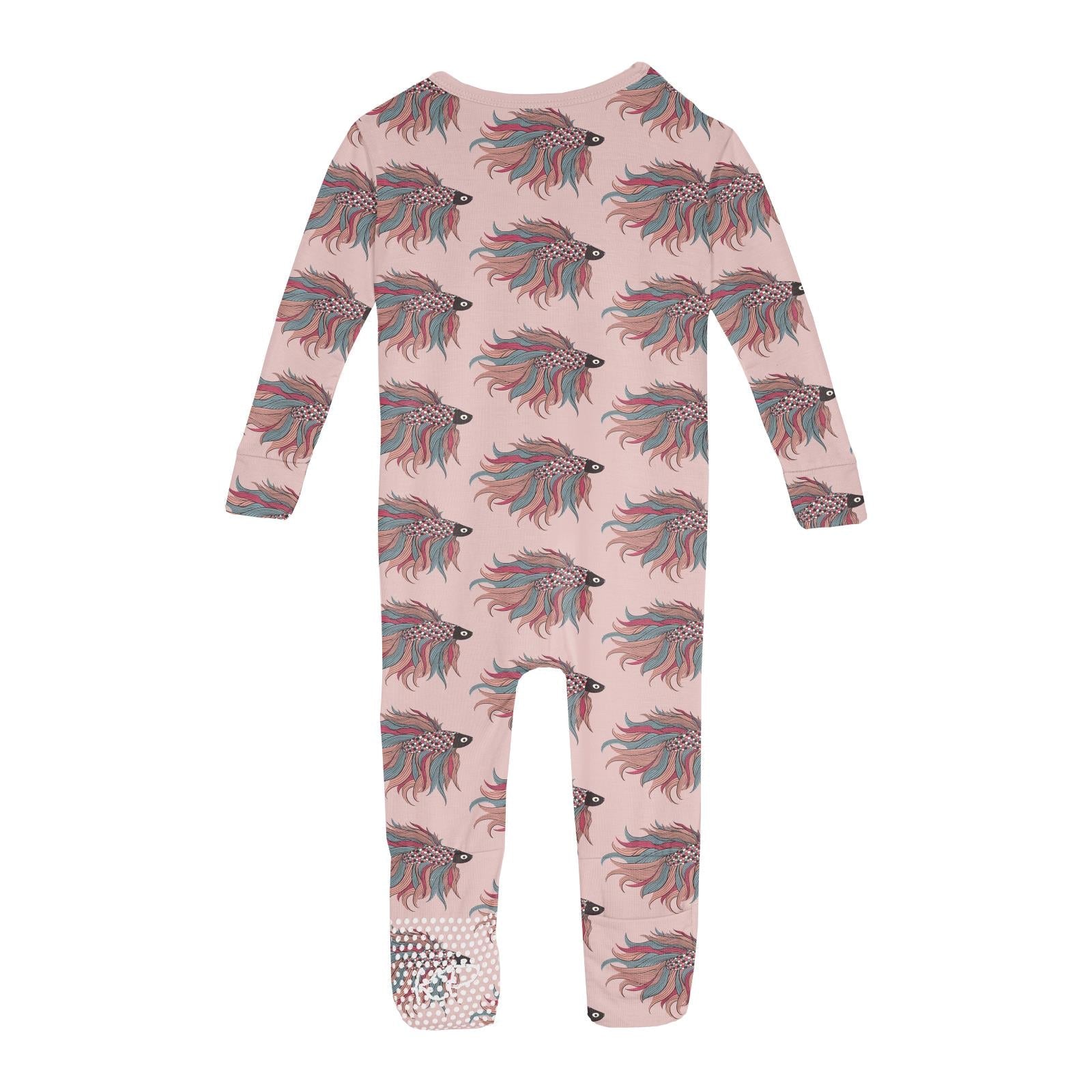 Print Convertible Sleeper with Zipper in Baby Rose Rainbow Fish
