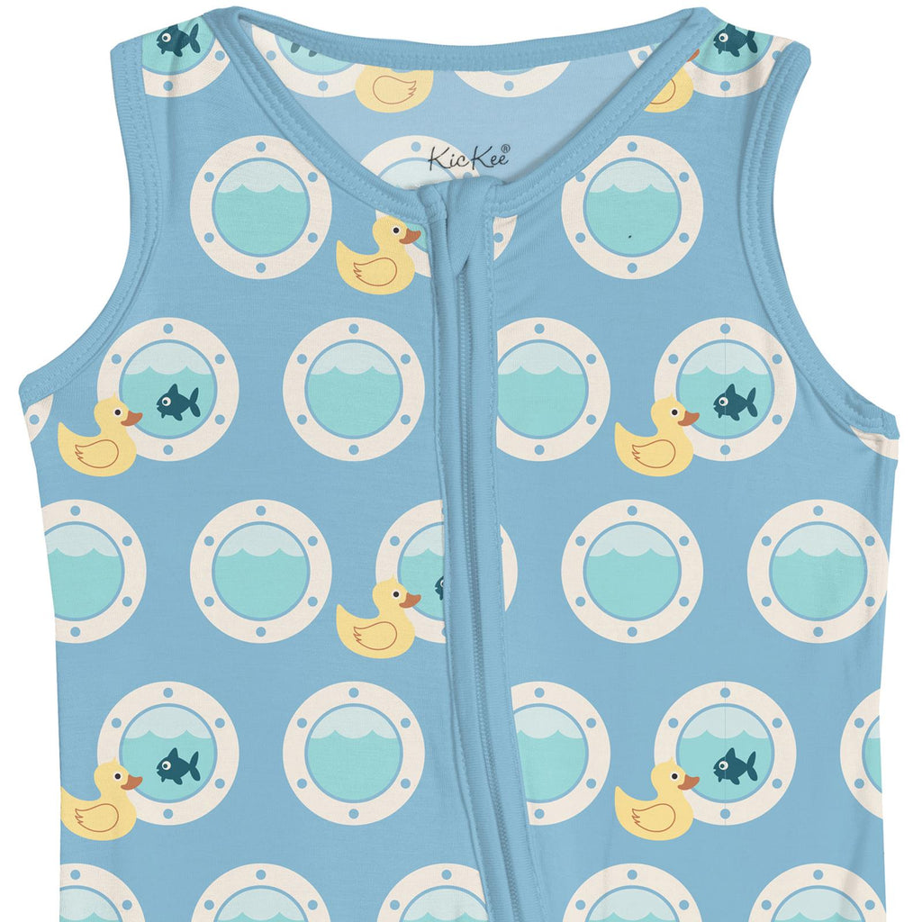 Print Finn Zip Tank Romper in Seaside Blue Porthole Rubber Ducky