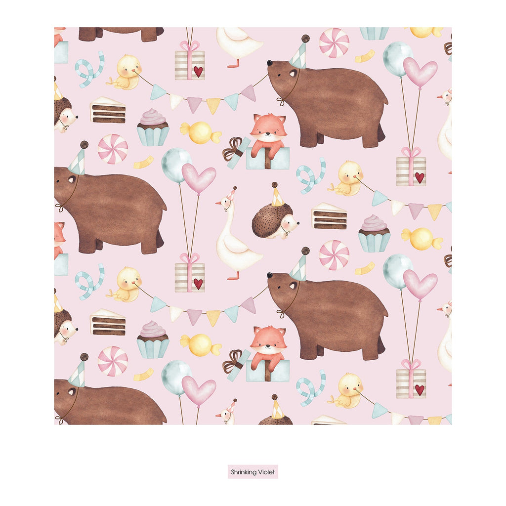 Print Coverall with 2 Way Zipper in Shrinking Violet Forest Party