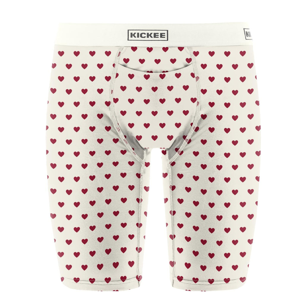 Men's Print Long Boxer Brief with Top Fly in Natural Hearts