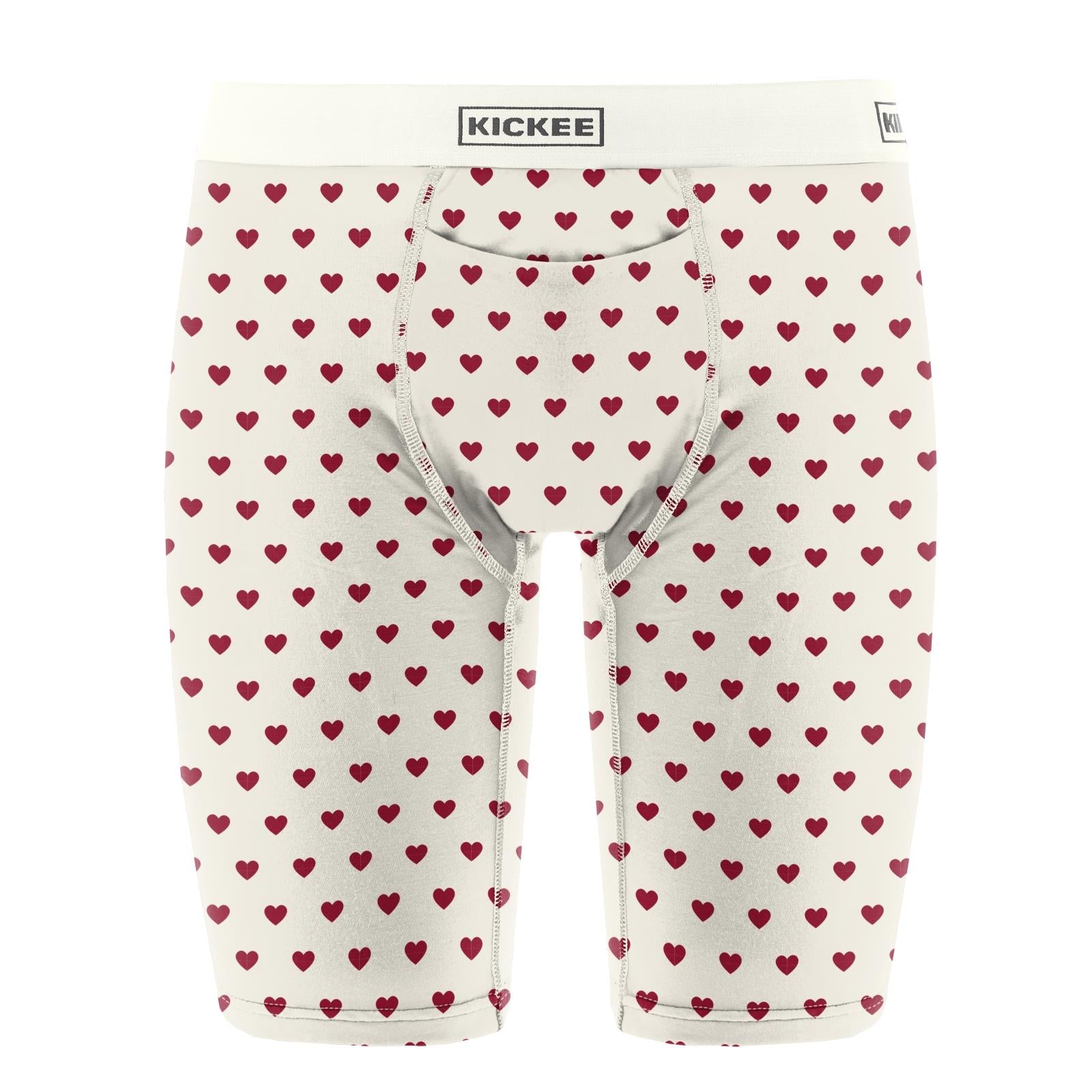 Men's Print Long Boxer Brief with Top Fly in Natural Hearts