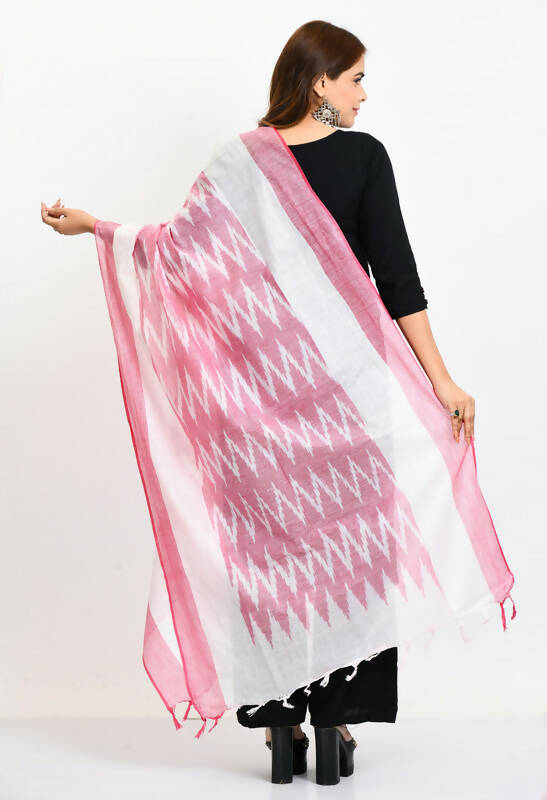 Baby Pink Handloom Cotton Ikkat Dupatta for Girls and Women