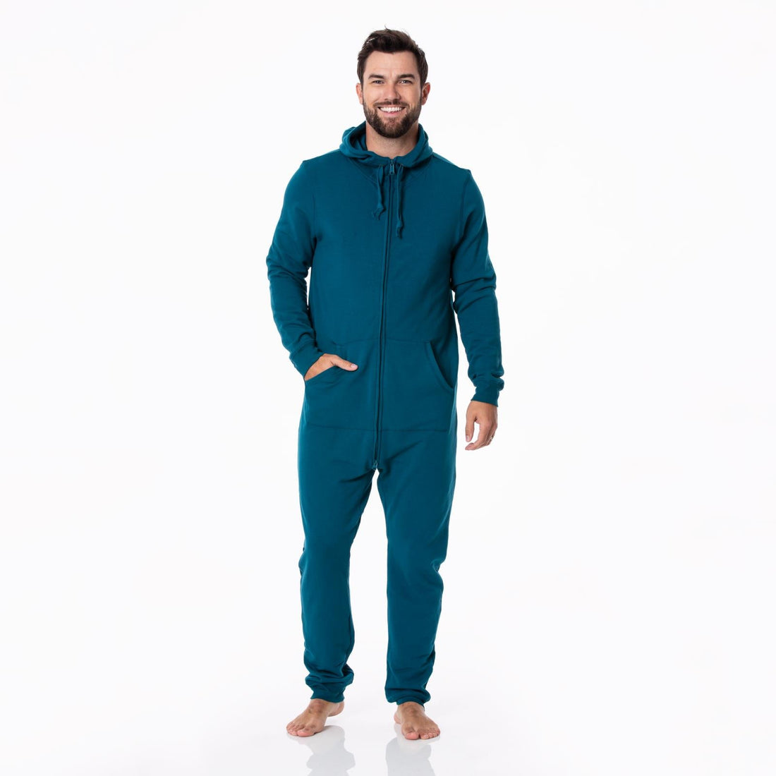 Adult Fleece Jumpsuit with Hood in Peacock