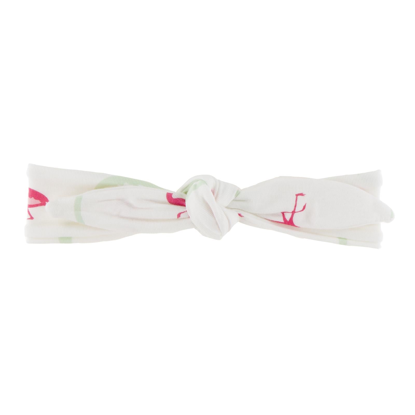 Print Bow Headband in Natural Flamingo