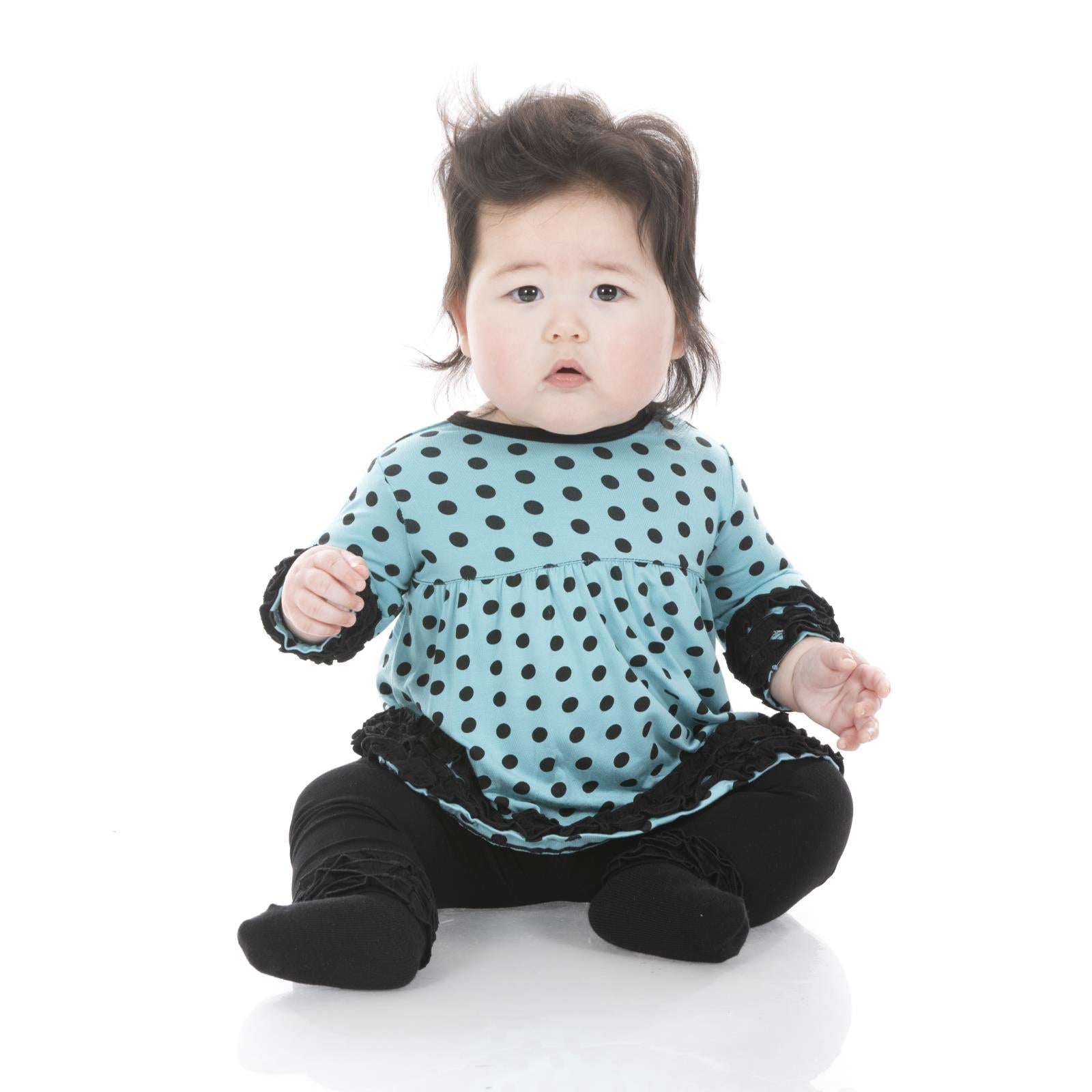 Print Long Sleeve Babydoll Outfit Set in Glacier Polka Dots