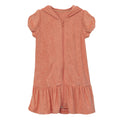 Terry Ruffle Swim Cover-Up in Blush with puff sleeves, hood, and ruffled hem.