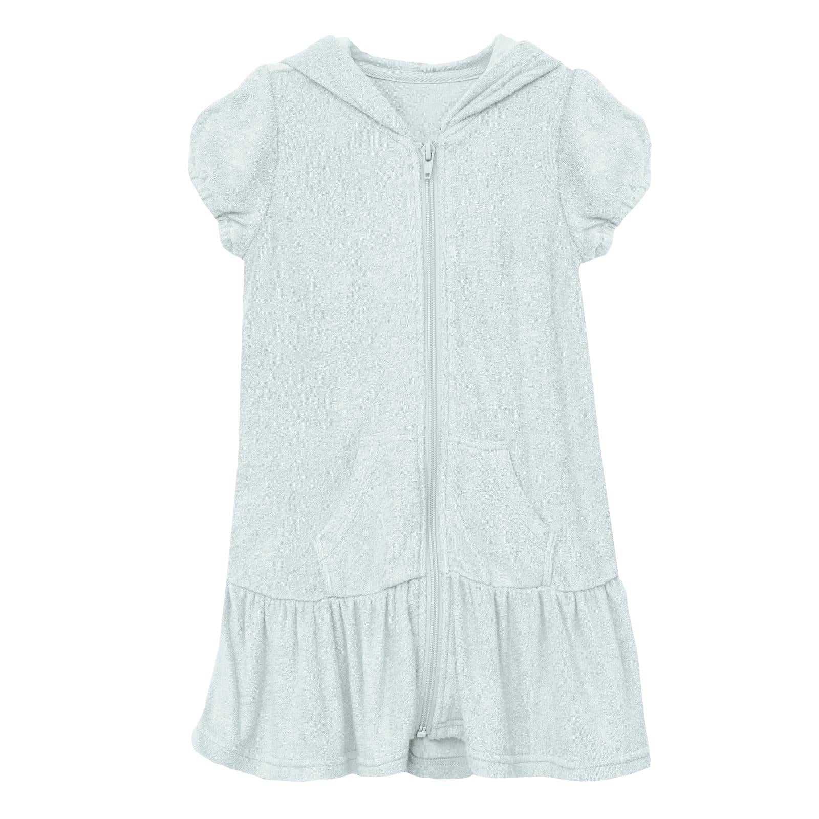 Terry Ruffle Swim Cover-Up in Fresh Air featuring a hooded design and plush knit fabric
