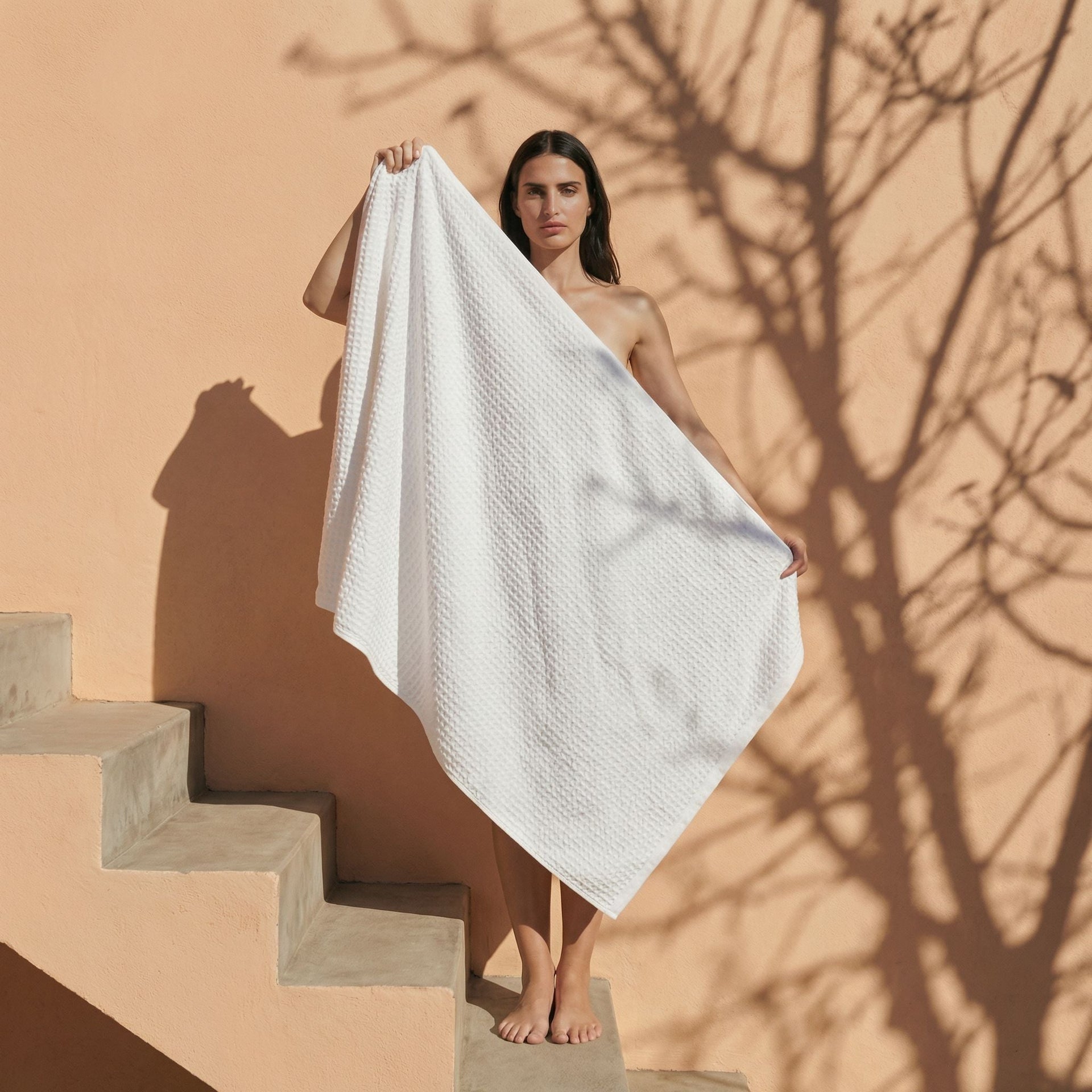 Sedona White Cotton Waffle Weave Bath Towel